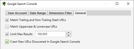 screamingfrog GSC API settings