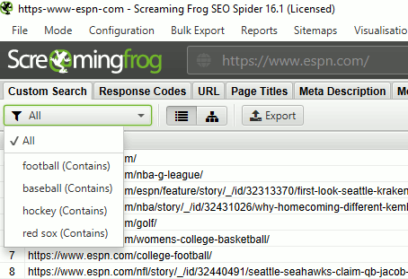 export internal link opportunities from screaming frog